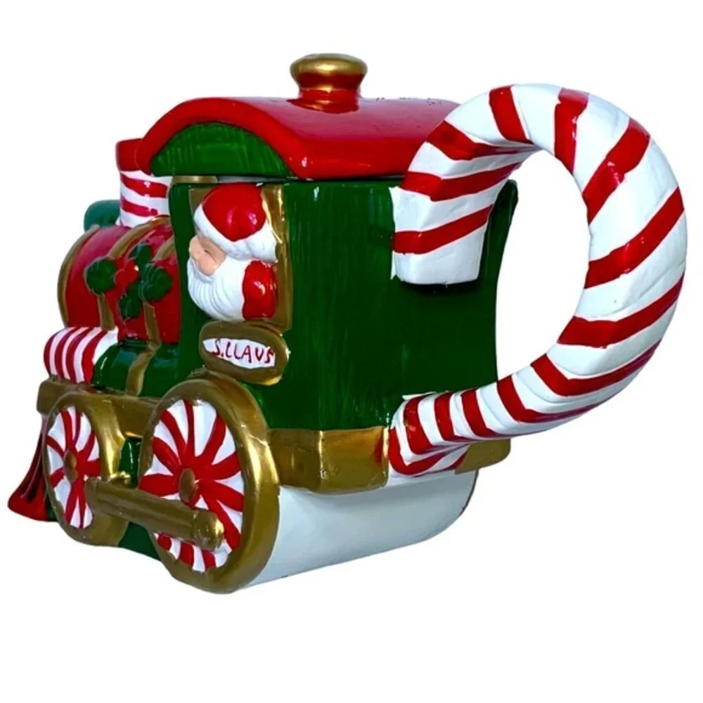 Vintage Santa Train Teapot With Nesting Creamer Sugar Bowl 3 Pieces Ceramic 1994